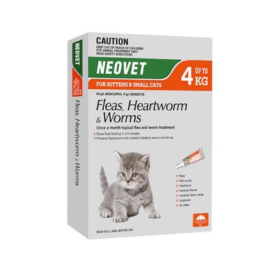 Neovet Flea, Heartworm And Worm For Kittens & Small Cats - Up To 4kg (3 Pack)