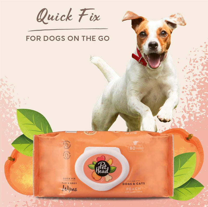 Pet Head Quick Fix Wet Wipes For Dogs & Cats Peach With Aloe Vera 80 Wipes