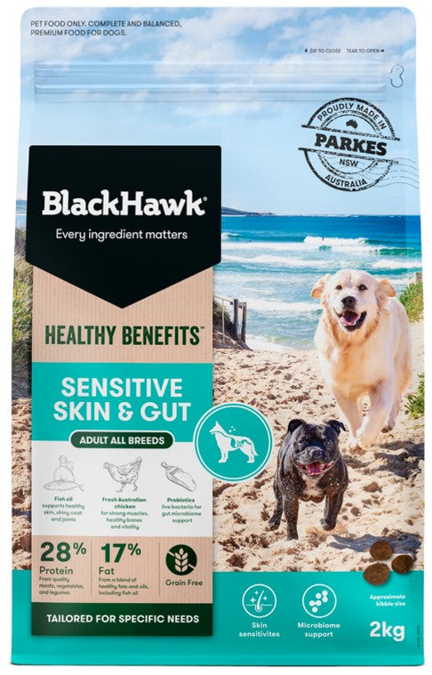 Black Hawk Healthy Benefits Adult Sensitive Skin & Gut Dry Dog Food 2kg Bag