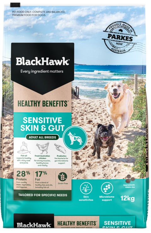 Black Hawk Healthy Benefits Adult Sensitive Skin & Gut Dry Dog Food 12kg