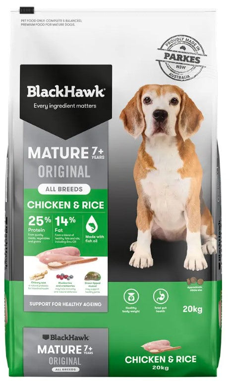 Black Hawk Mature 7+ Chicken & Rice 20kg * Store Pick Up Or Local Delivery Only * 