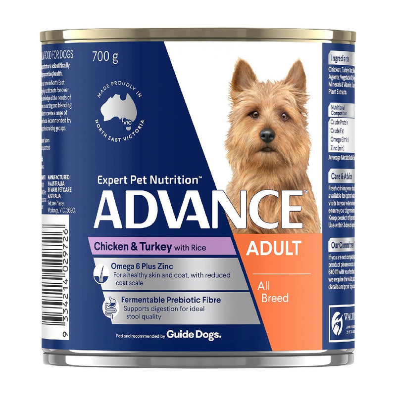 Advance Adult Dog Wet Food Cans Chicken Turkey & Rice 700g