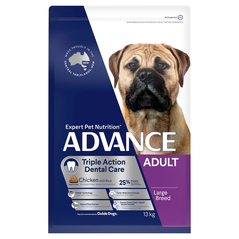 Advance Adult Large Breed Dry Dog Food Triple Action Dental Care Chicken With Rice 13kg