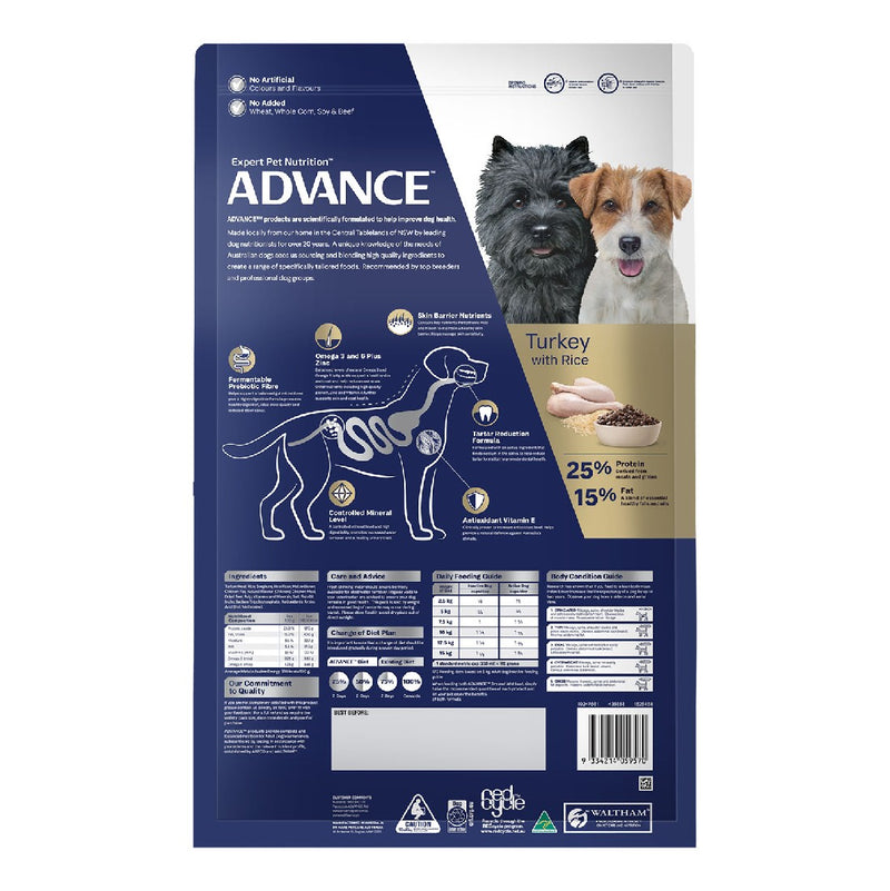 Advance Dog Food For Terriers Small Breed Turkey With Rice 13kg