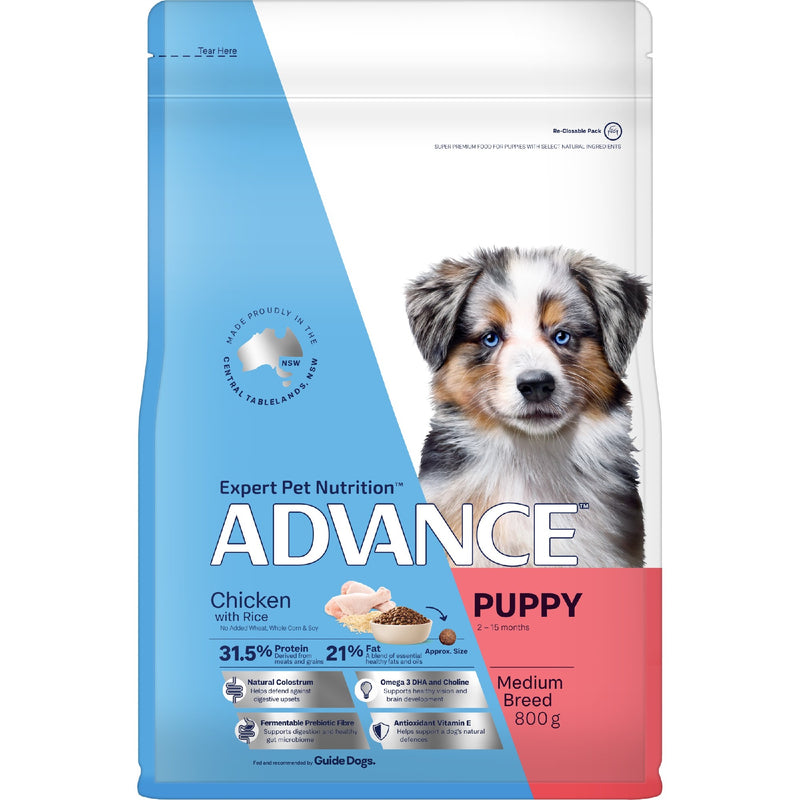 Advance Puppy Medium Breed Chicken With Rice Dry Dog Food 800g Bag