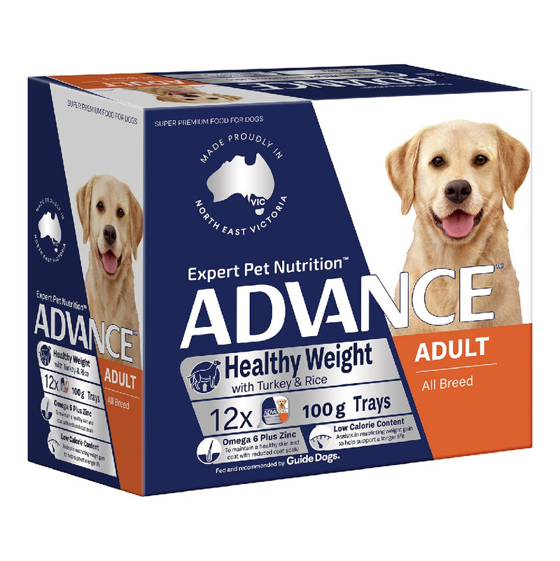 Advance Dog Trays Wet Food Adult Healthy Weight With Turkey & Rice 12 X 100g