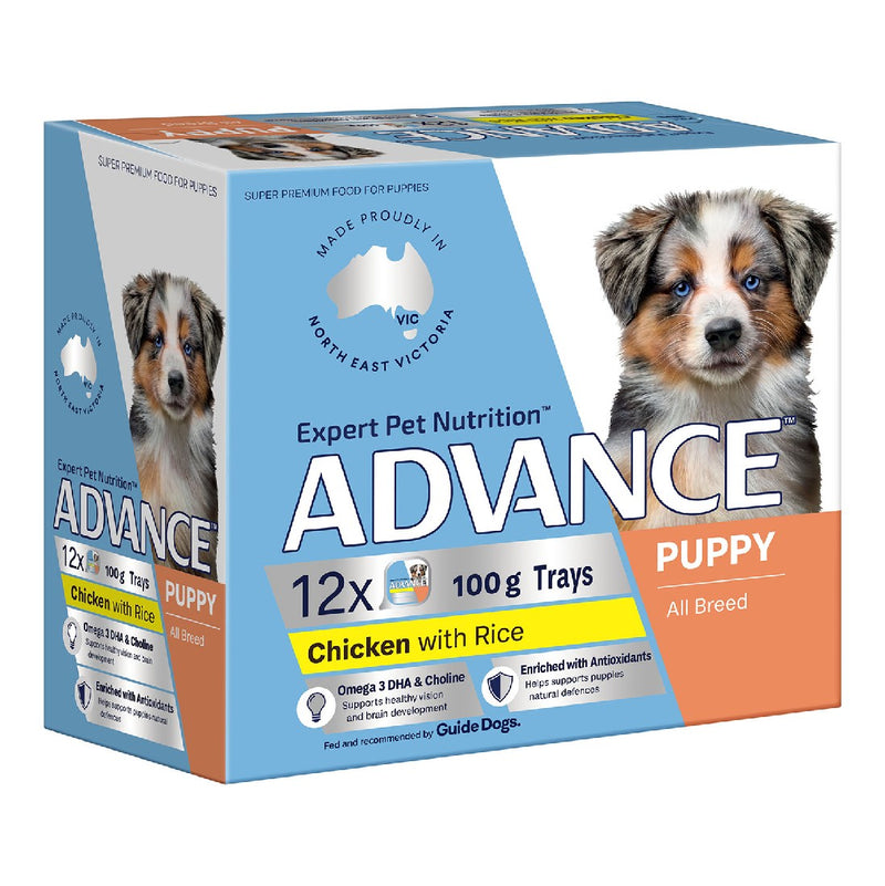 Advance Dog Trays Wet Food Puppy Chicken With Rice 12 X 100g