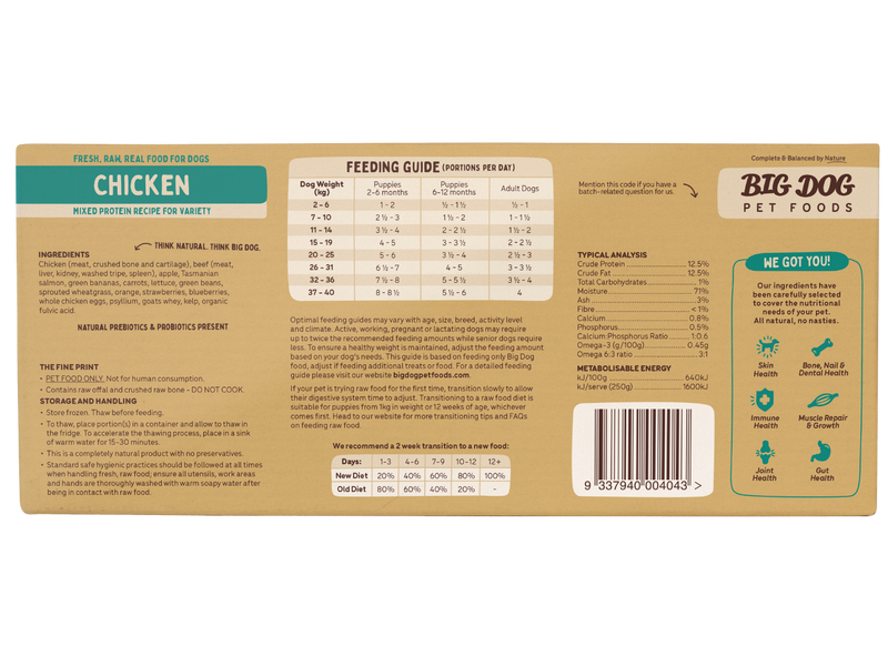 Big Dog Barf Chicken Raw Dog Food Frozen 3kg