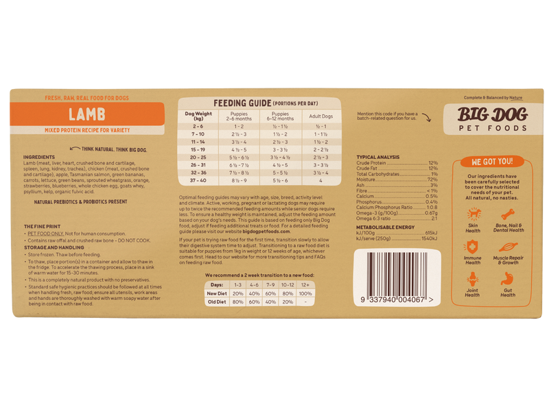 Big Dog Barf Lamb Raw Dog Food Frozen 3kg
