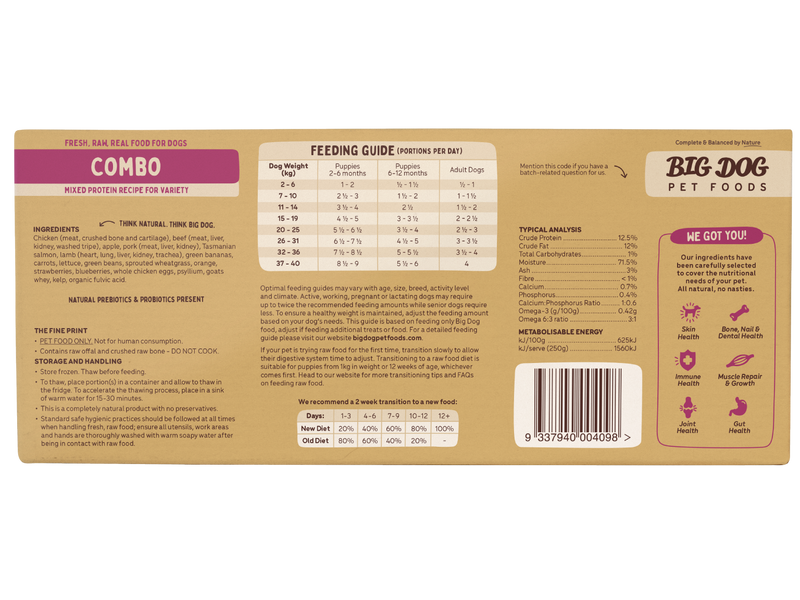Big Dog Barf Combo Raw Dog Food Frozen 3kg