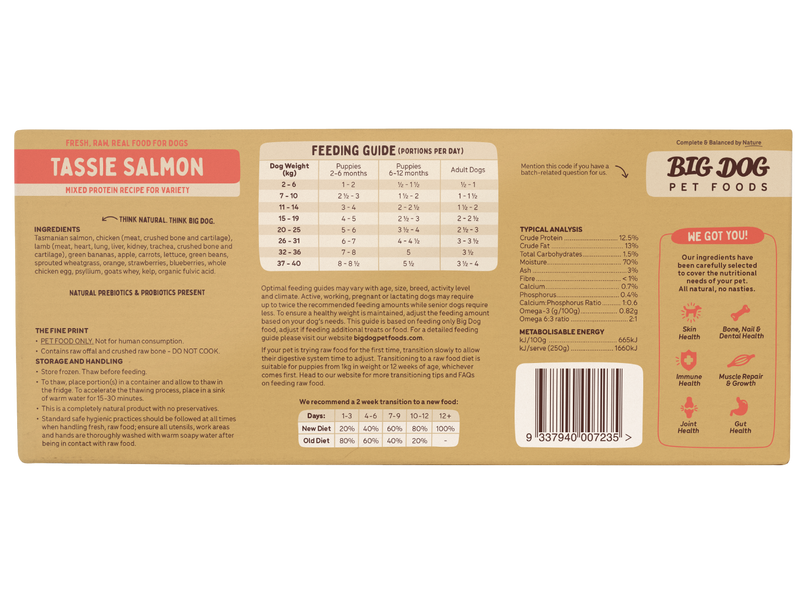 Big Dog Barf Tassie Salmon Raw Dog Food Frozen 3kg