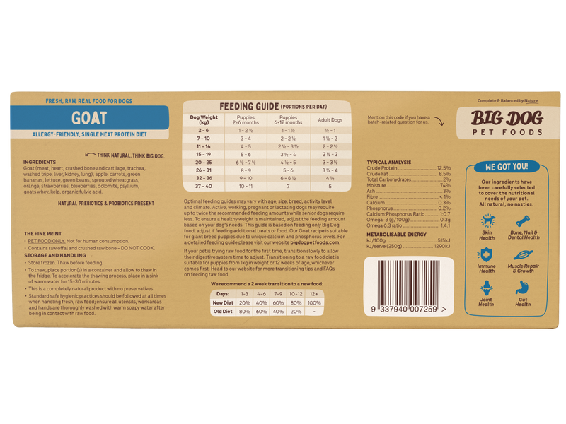 Big Dog Barf Goat Raw Dog Food Frozen 3kg