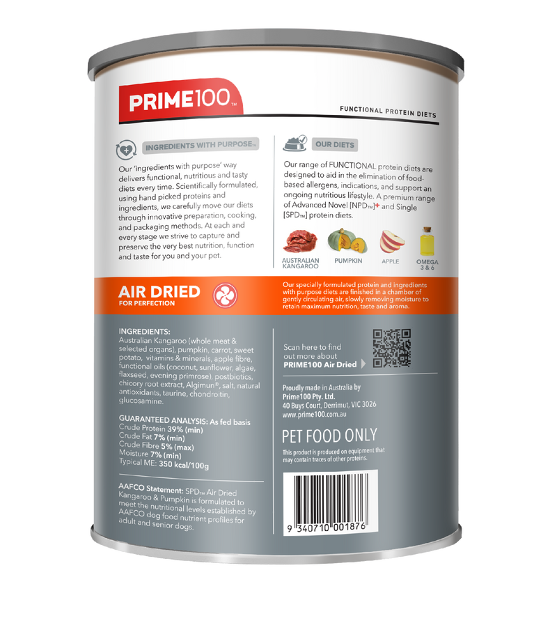Prime 100 Spd™ Air Dried Kangaroo & Pumpkin 600g