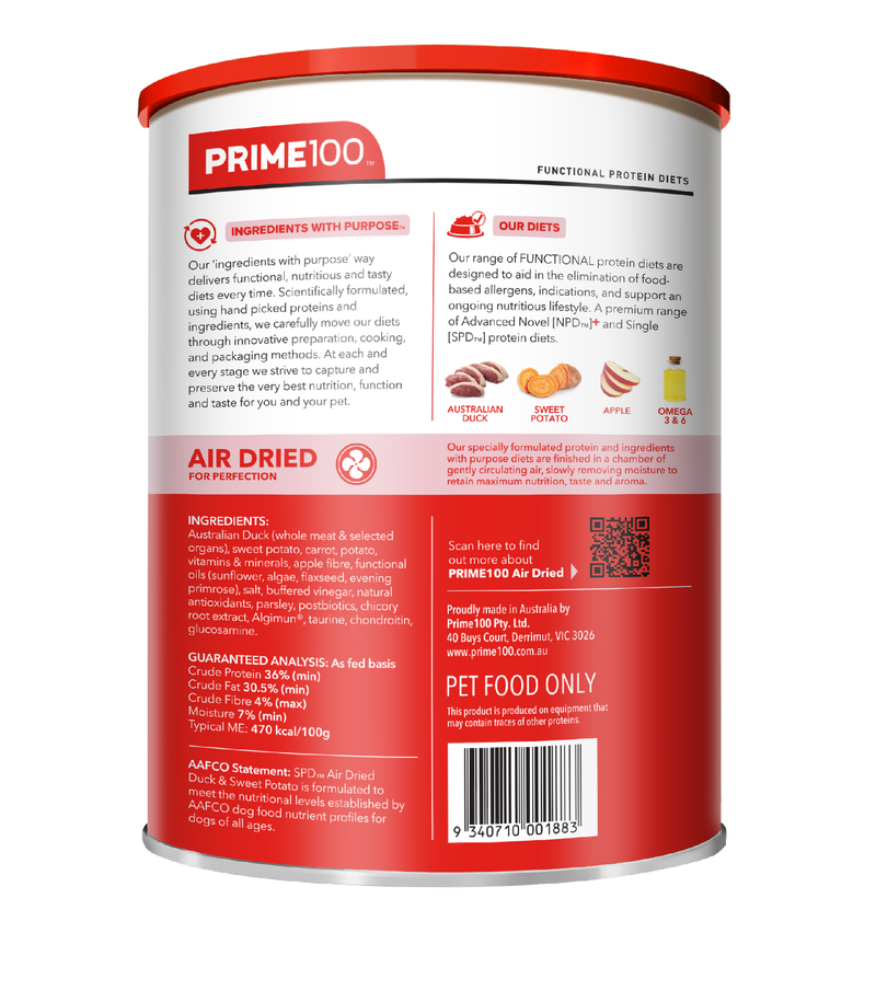 Prime 100 Spd™ Air Dried Duck & Sweet Potato 600g