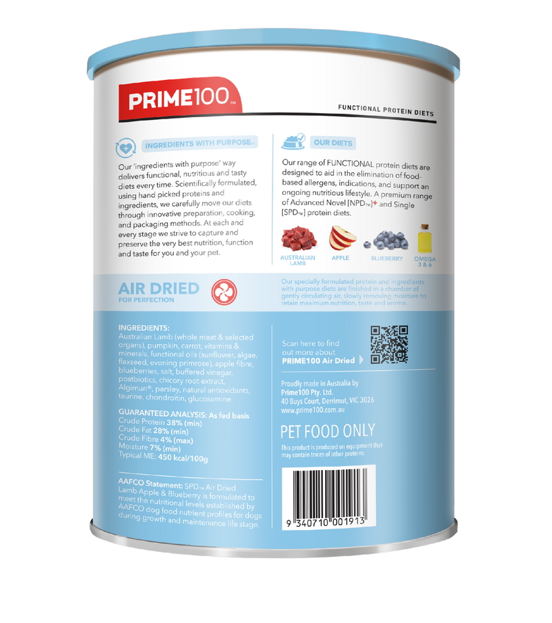 Prime 100 Spd™ Air Dried Puppy Lamb Apple & Blueberry 600g