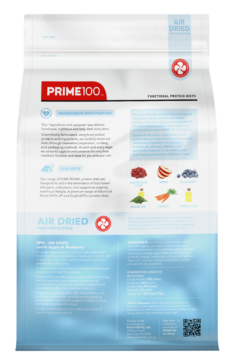 Prime 100 Spd™ Air Dried Puppy Lamb Apple & Blueberry 2.2kg