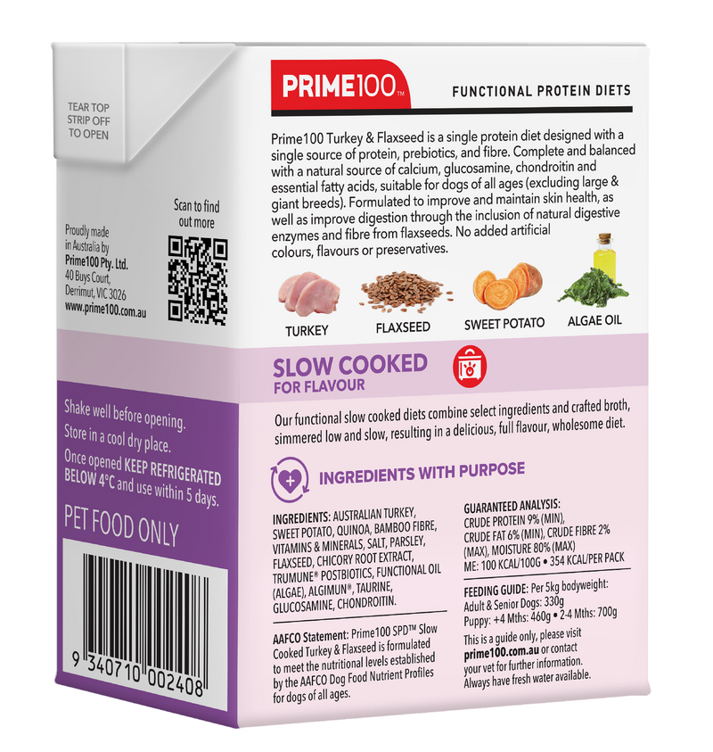 Prime 100 Spd™ Slow Cooked Turkey & Flaxseed 354g