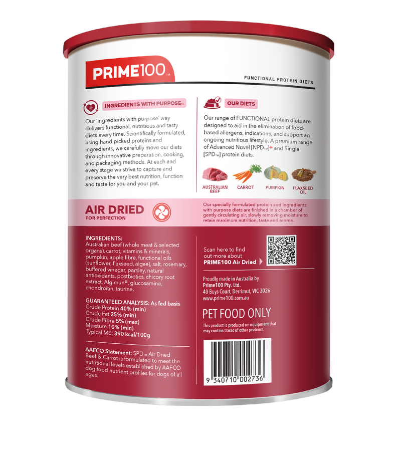 Prime 100 Spd™ Air Dried Beef & Carrot 600g