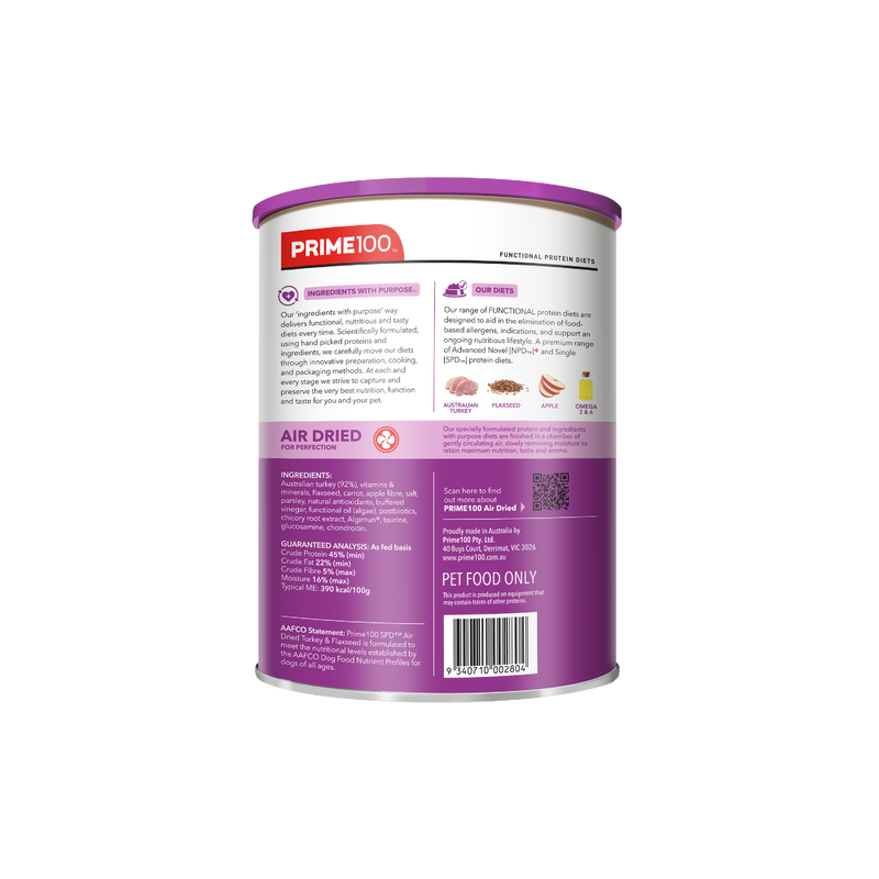 Prime 100 Spd™ Air Dried Turkey & Flaxseed 600g