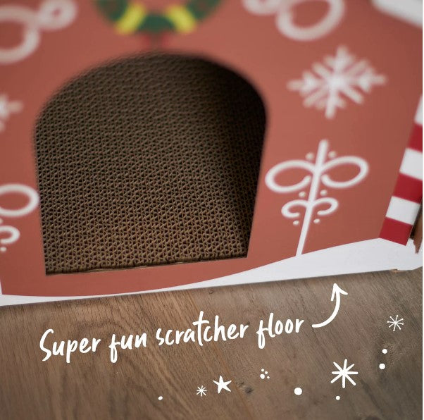 Kazoo Christmas Kitty Gingerbread House Cat Scratcher Cardboard