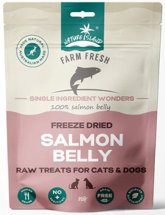 Nature Island Freeze Dried Salmon Belly Treats For Cats & Dogs 80g