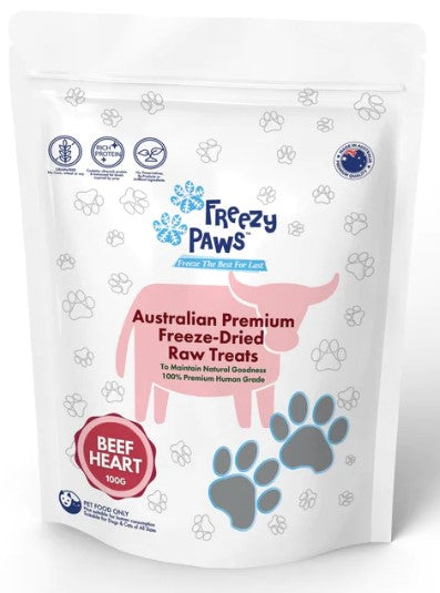 Freezy Paws Dog Treats Freeze Dried Beef Hearts 100g