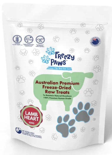 Freezy Paws Dog Treats Freeze Dried Lamb Hearts 100g