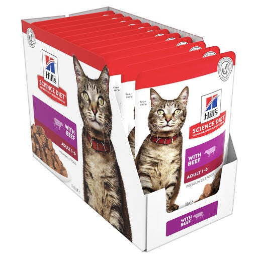 Hill's Science Diet Adult Cat Food Beef Pouches 12x85g