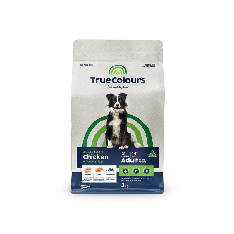TRUE COLOURS ADULT CHICKEN & BROWN RICE 3KG FOOD FOR DOGS