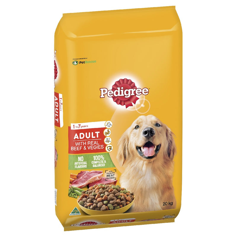 Pedigree Adult Dry Dog Food With Real Beef & Vegies 20kg * Store Pick Up Or Local Delivery Only *