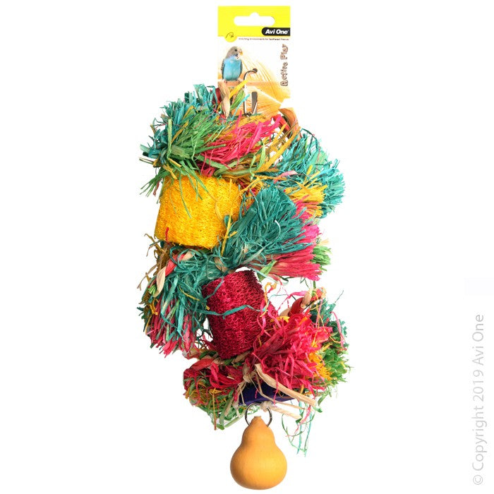 Avi One Bird Toy Loofa With Raffia Wooden Beads