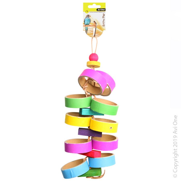 Avi One Bird Toy Paper Rings With Wooden Beads 43cm