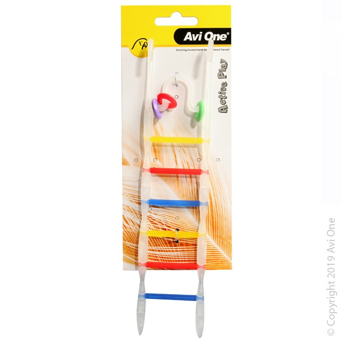 Avi One Bird Toy Translucent Muli Coloured Ladder With Beads 7 Rung 25cm