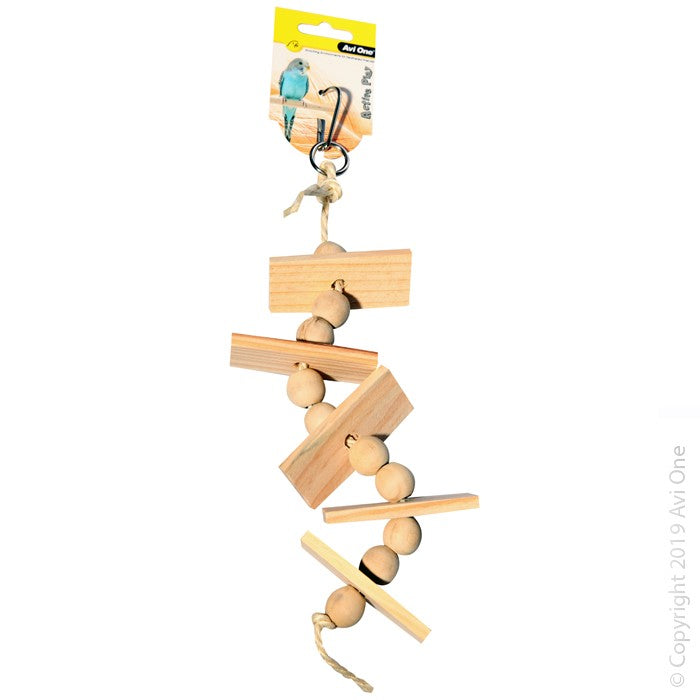 Avi One Bird Toy Wooden Blocks & Beads Rope