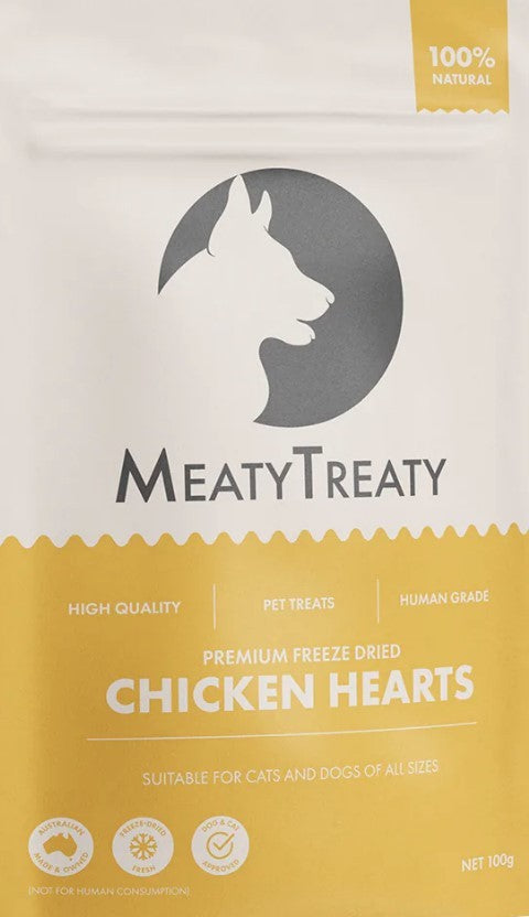 Meaty Treaty Freeze Dried Chicken Hearts Dog & Cat Treats 100g