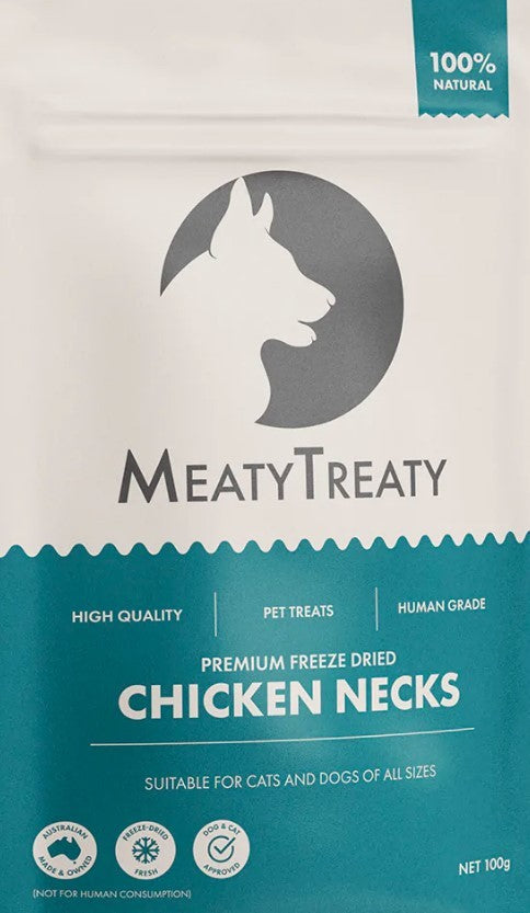 Meaty Treaty Freeze Dried Chicken Necks Dog & Cat Treats 100g