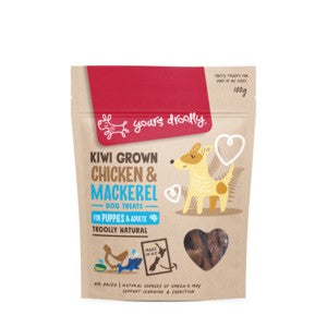 Yours Drooly Dog Treats Chicken & Mackerel For Puppies & Adults 100g